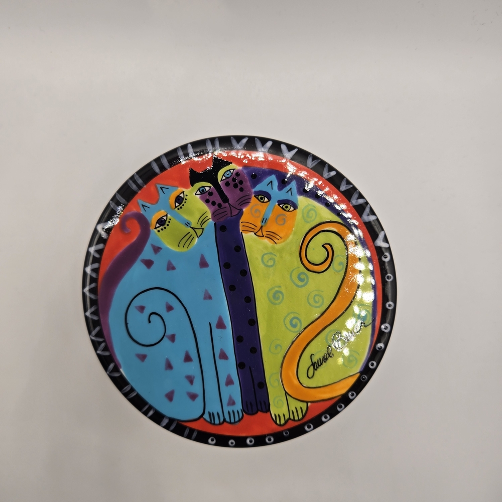VTG Laurel Burch Cat Covered Box Trinket Dish Ganz Porcelain